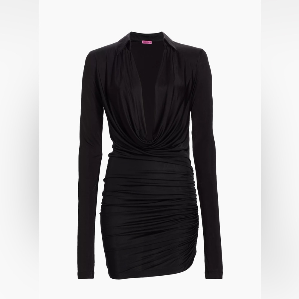 NWT GAUGE81 Utena Dress in Black Size Large Long Sleeve Plunging Neckline